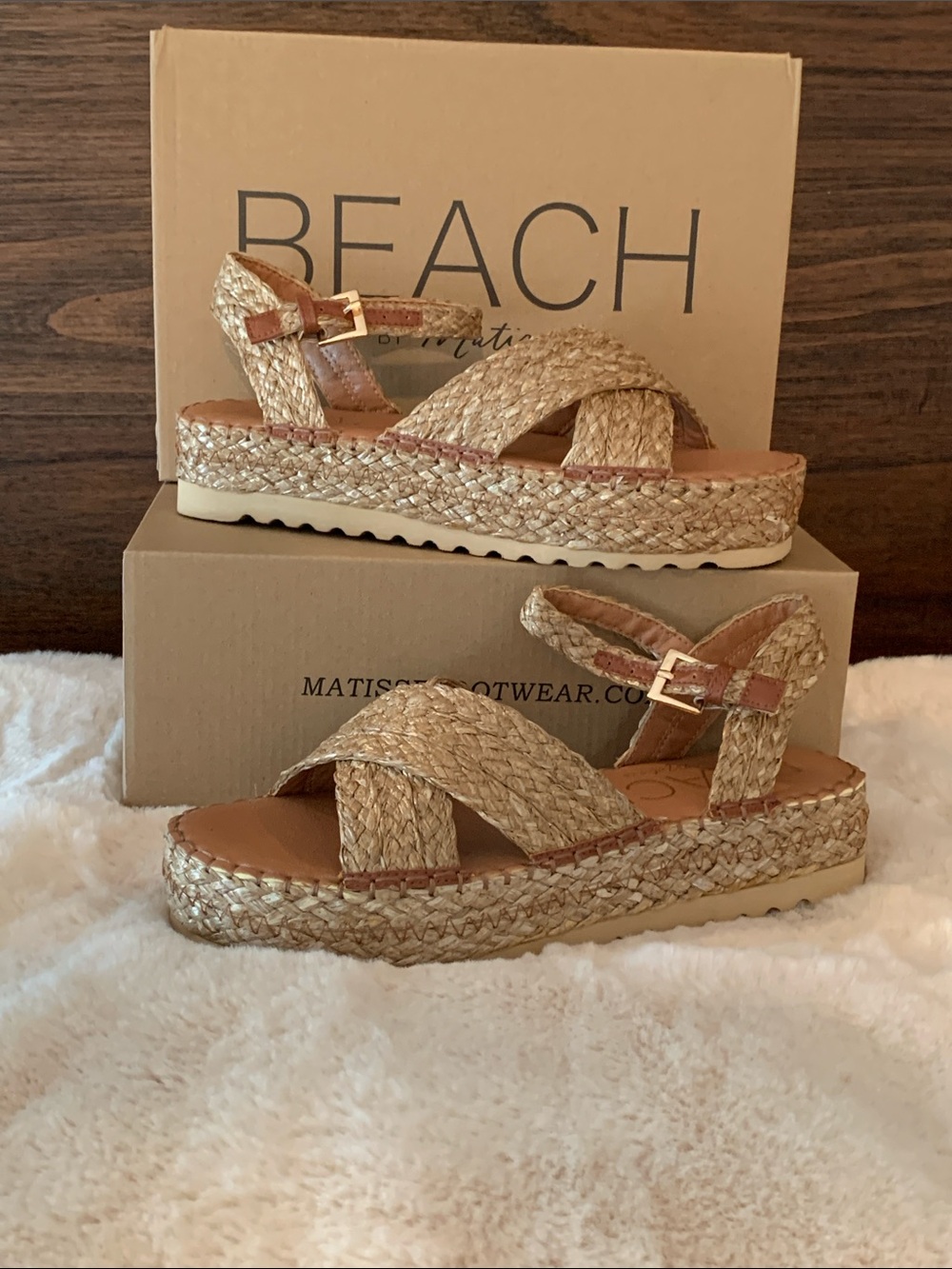 Sunshine Woven Platform Sandal Beach by Matisse Cognac